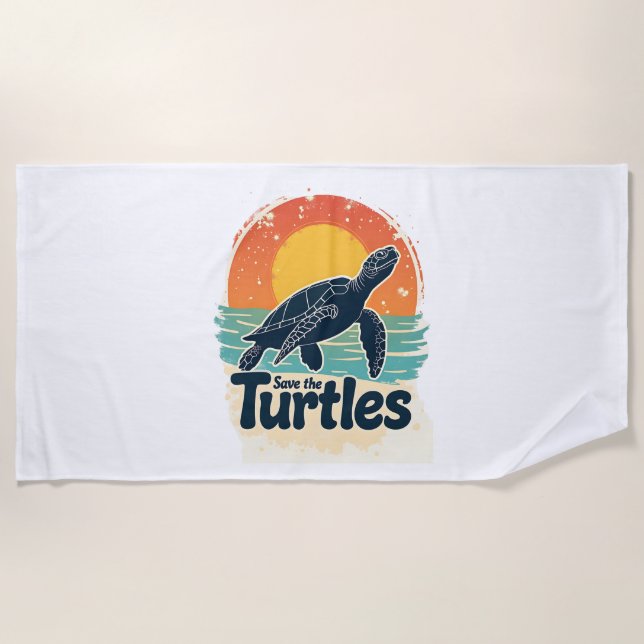Save The Turtles Animal Rights Sea Turtle Retro St Beach Towel (Front)