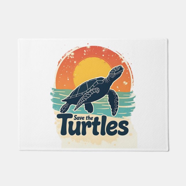 Save The Turtles Animal Rights Sea Turtle Retro St Doormat (Front)
