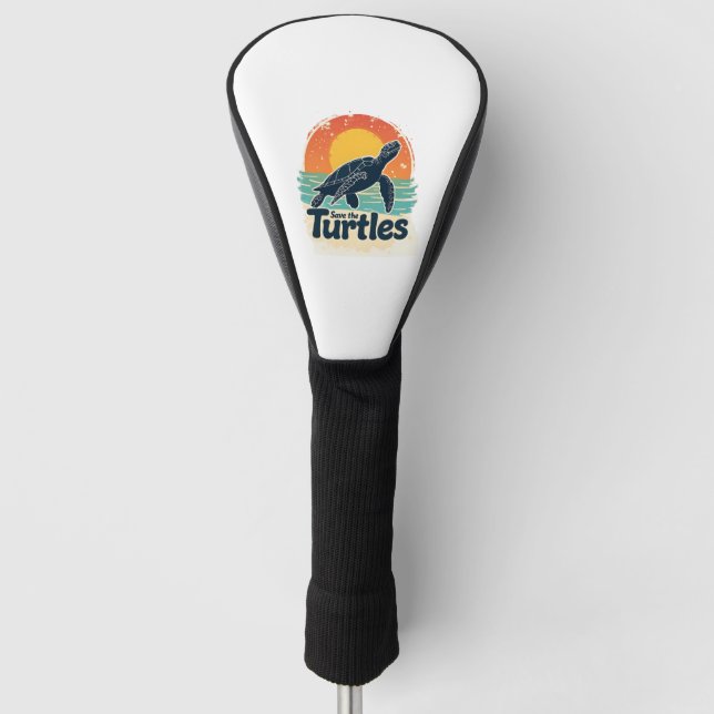 Save The Turtles Animal Rights Sea Turtle Retro St Golf Head Cover (Front)