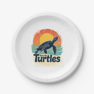 Save The Turtles Animal Rights Sea Turtle Retro St Paper Plate