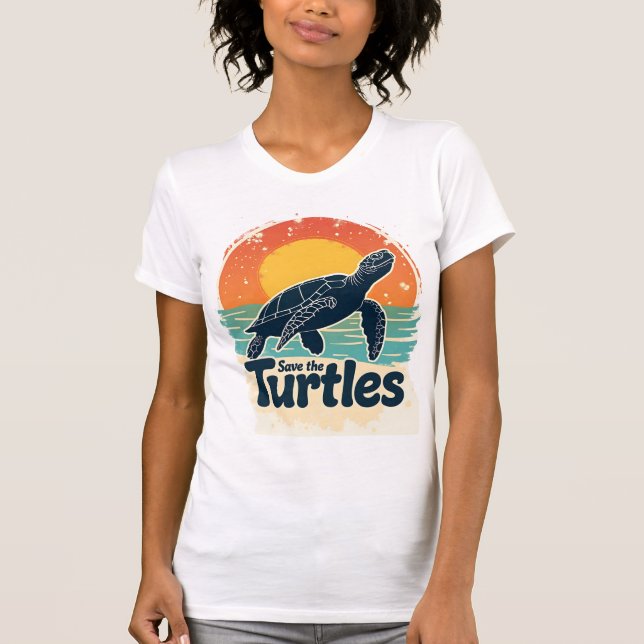 Save The Turtles Animal Rights Sea Turtle Retro St T-Shirt (Front)