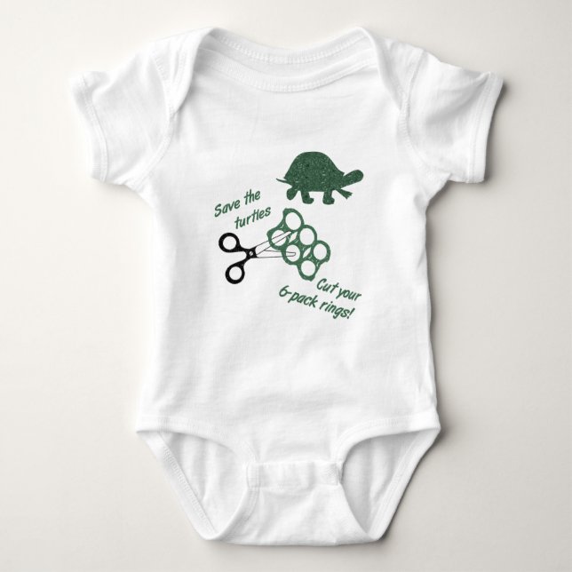 Save the Turtles Cut Six Pack Rings Baby Bodysuit (Front)