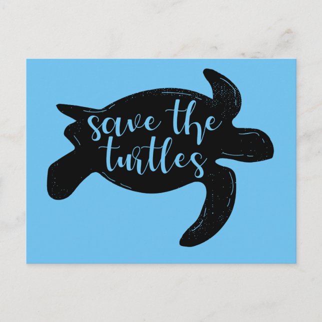 Save the Turtles Cute Blue Animal Activist Postcard (Front)