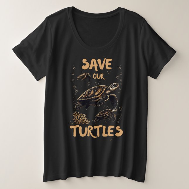 Save The Turtles, Eco Friendly  Plus Size T-Shirt (Design Front)