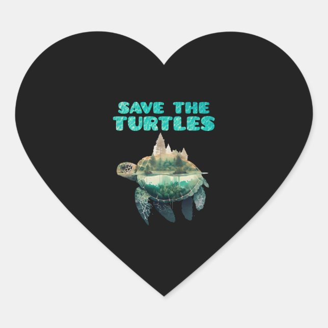 Save the Turtles endangered animals Earth Heart Sticker (Front)