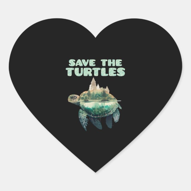 Save the Turtles endangered animals Earth  Heart Sticker (Front)