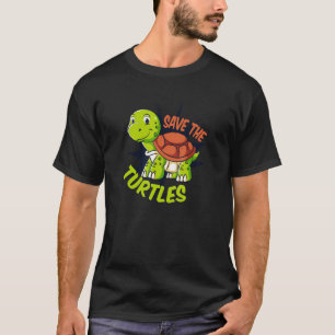 Save The Turtles Red Eared Slider Tortoise Painted T-Shirt