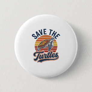 Save The Turtles Vintage Sea Turtle T-Shirt Design 6 Cm Round Badge