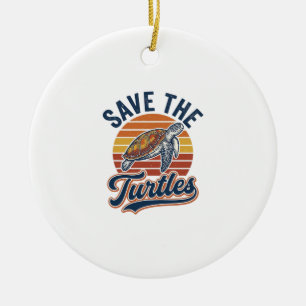 Save The Turtles Vintage Sea Turtle T-Shirt Design Ceramic Tree Decoration