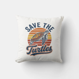 Save The Turtles Vintage Sea Turtle T-Shirt Design Cushion