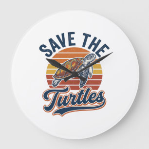 Save The Turtles Vintage Sea Turtle T-Shirt Design Large Clock