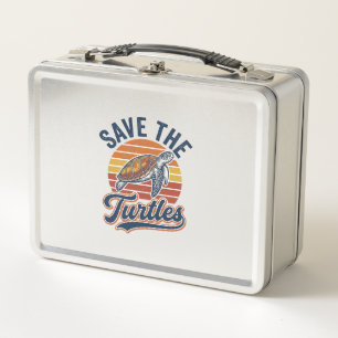 Save The Turtles Vintage Sea Turtle T-Shirt Design Metal Lunch Box
