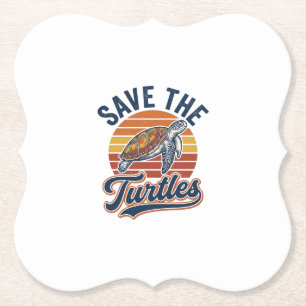 Save The Turtles Vintage Sea Turtle T-Shirt Design Paper Coaster