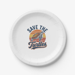 Save The Turtles Vintage Sea Turtle T-Shirt Design Paper Plate