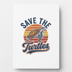 Save The Turtles Vintage Sea Turtle T-Shirt Design Plaque