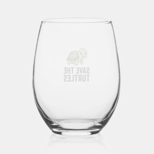 Save The Turtles Vintage Turtle Conservation Shirt Stemless Wine Glass