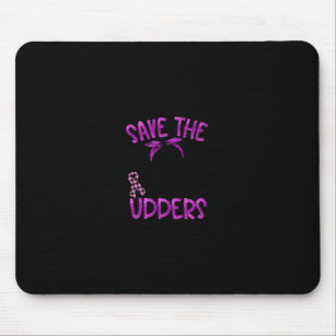 Save The Udders Cow Lady Plaid Ribbon Breast Cance Mouse Pad