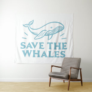 Save the whales cute whale lover retro aesthetic tapestry
