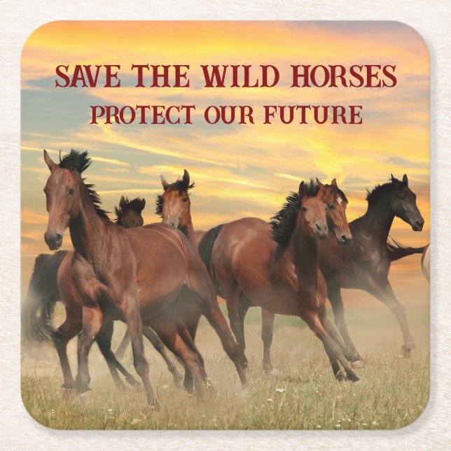 Save The Wild Horses Square Paper Coaster (Front)