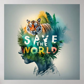 Save the world, endangered animal species poster