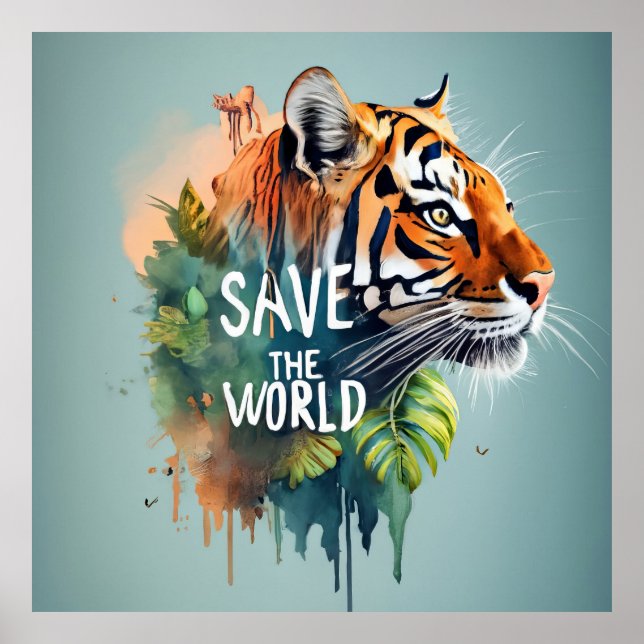 Save the world, endangered animal species poster (Front)