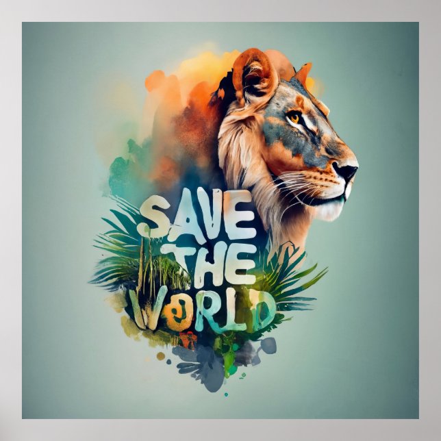 Save the world, endangered animal species poster (Front)