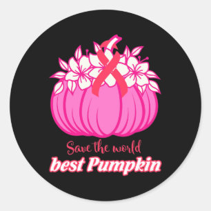 Save The World Pumpkin Breast Cancer Awareness Mon Classic Round Sticker