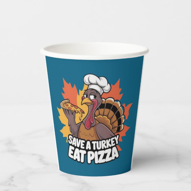 Save turkey eat pizza  paper cups (Front)