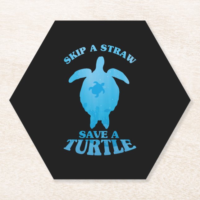 Save Turtle Clean Save Nature Oceans Day Earth Day Paper Coaster (Front)