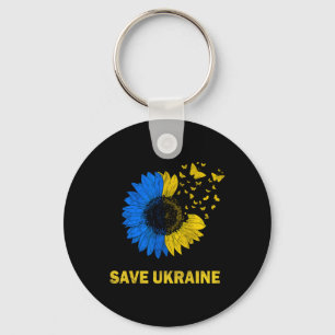 Save Ukraine Sunflower Butterflies I Stand With Uk Key Ring