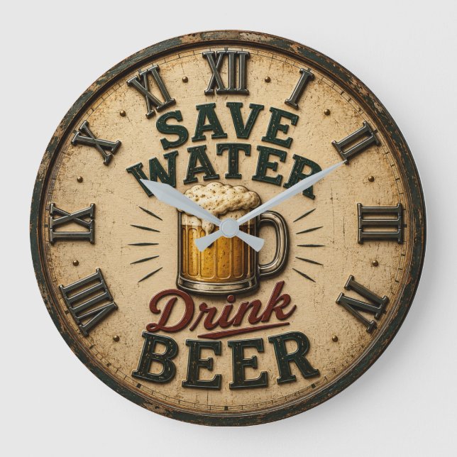 Save Water Drink Beer Man Cave Gift Large Clock (Front)