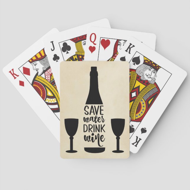 Save Water Drink Wine Black Bottle Two Glasses Playing Cards (Back)