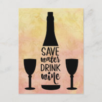 Save Water Drink Wine Black Bottle Two Glasses
