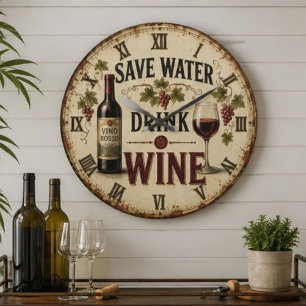 Save Water Drink Wine Large Clock