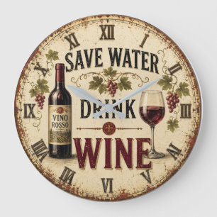 Save Water Drink Wine Large Clock
