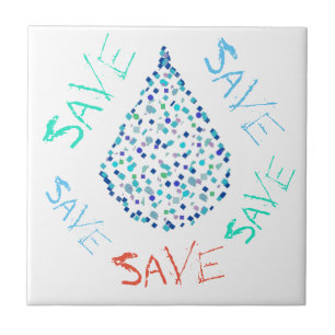 Save Water Drop Droplet Funky Tile