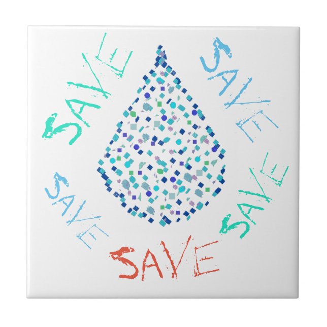 Save Water Drop Droplet Funky Tile (Front)