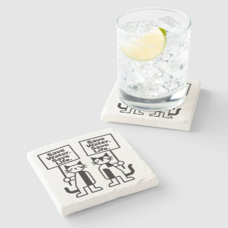 Save Water Save Life Cute Minimalist Cat Activist Stone Coaster