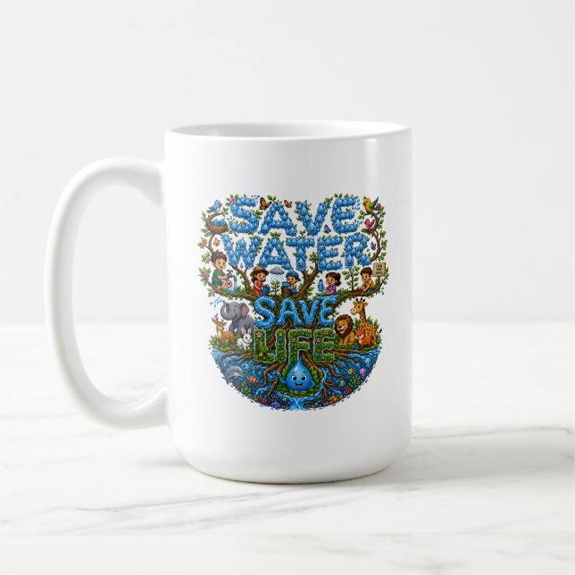 Save Water Save Life Environmental Conservation  Coffee Mug (Left)