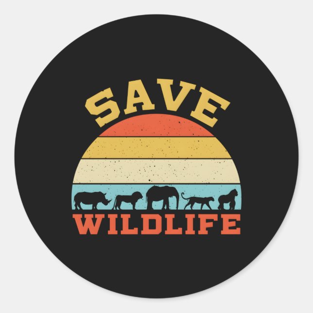 Save Wildlife Endangered Rhino Lion Elephant Tiger Classic Round Sticker (Front)