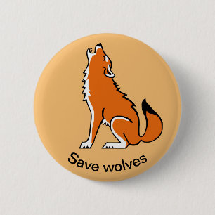 Save Wolves - Endangered animal- wildlife - orange 6 Cm Round Badge