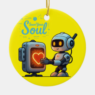 Save Your Soul Cute Robot Holding Heart – Futurist Ceramic Tree Decoration