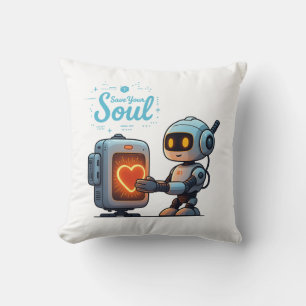 Save Your Soul Cute Robot Holding Heart – Futurist Cushion