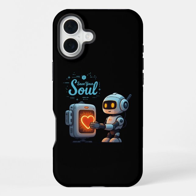 Save Your Soul Cute Robot Holding Heart – Futurist iPhone Case (Back)