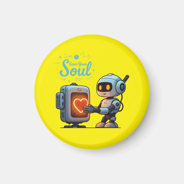 Save Your Soul Cute Robot Holding Heart – Futurist Magnet (Front)