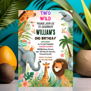 Save zoo zebra safari In Two The Wild 2nd Birthday Invitation