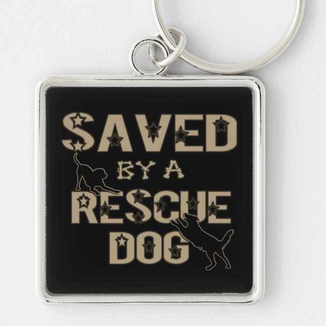 Saved By A Rescue Dog Gold Logo Key Chain (Front)