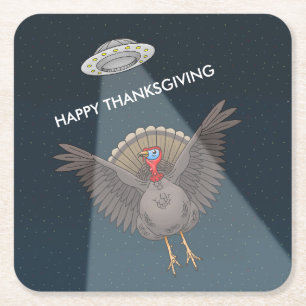 Saved By Aliens Before Thanksgiving Day Square Paper Coaster