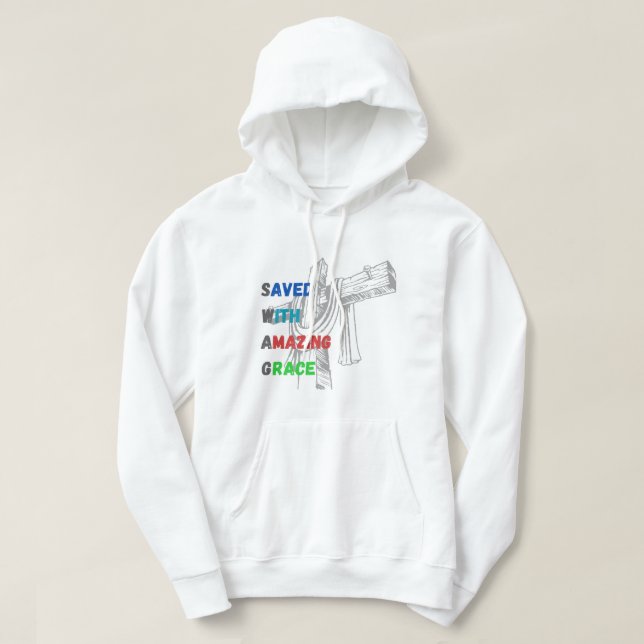 Saved by Amazing Grace Men's Faith-Inspired Chri Hoodie (Design Front)