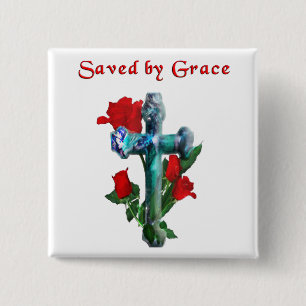 Saved By Grace 15 Cm Square Badge
